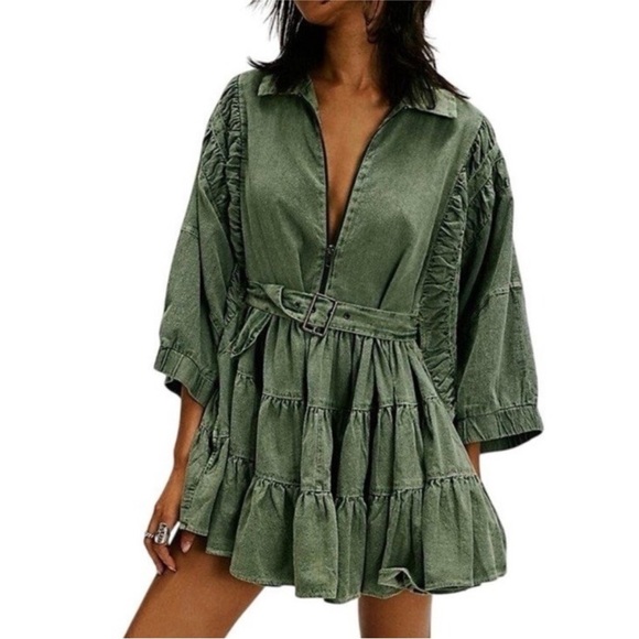 Free People Dresses & Skirts - Free People Olive Mini Dress with Belt